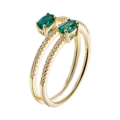 14k Gold Over Silver Lab-Created Emerald & White Sapphire Bypass Ring