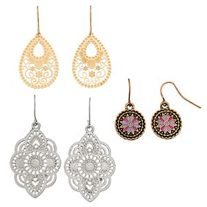 Mudd® Nickel Free Filigree & Medallion Drop Earring Set