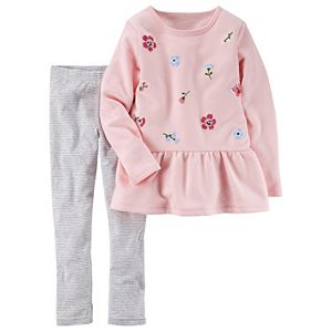 Girls 4-8 Carter's Floral Peplum Top & Striped Leggings