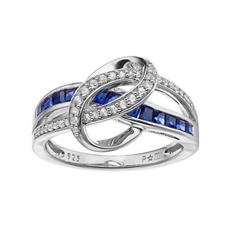 Sterling Silver Lab-Created Blue & White Sapphire Swirl Ring