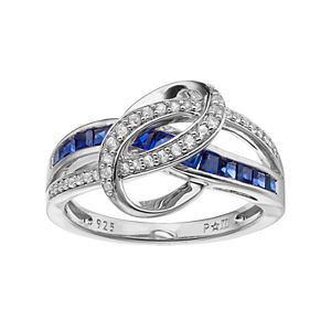 Sterling Silver Lab-Created Blue & White Sapphire Swirl Ring