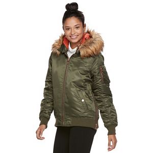 madden NYC Juniors' Faux-Fur Hood Bomber Jacket