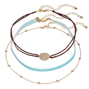 Mudd® Medallion, Beaded & Aqua Velvet Choker Necklace Set