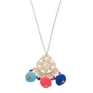 Mudd® Long Pom Pom Floral Medallion Necklace