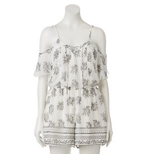 Juniors' Trixxi Print Cold-Shoulder Romper!