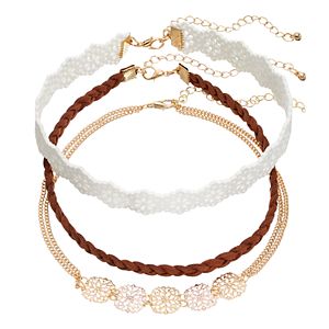 Mudd® Braided Faux Suede & Floral Choker Necklace Set