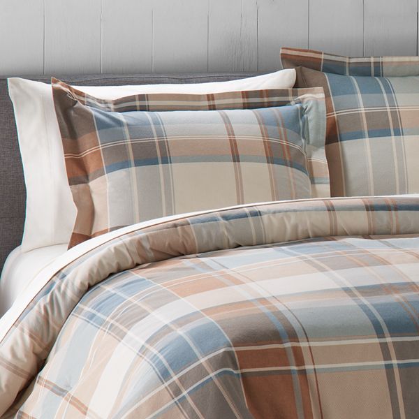 Cuddl Duds Blue Plaid Flannel Duvet Cover Set