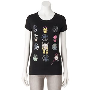 Juniors' Marvel Avengers Icon Grid Graphic Tee