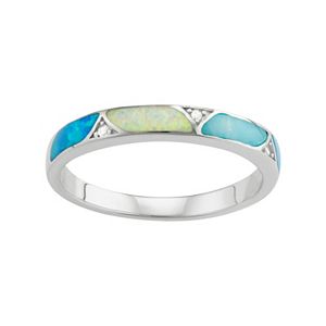Sterling Silver Lab-Created Blue & White Opal & Lab-Created Larimar Ring