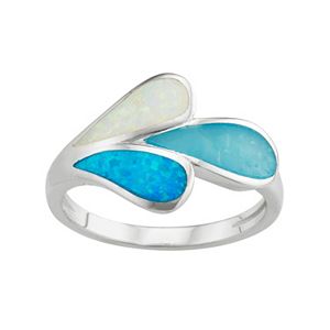 Sterling Silver Lab-Created Blue & White Opal & Lab-Created Larimar Teardrop Ring