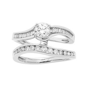 14k White Gold 1 Carat T.W. IGL Certified Diamond Interlocking Engagement Ring Set