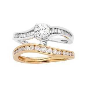 Two Tone 14k Gold 1 Carat T.W. IGL Certified Diamond Interlocking Engagement Ring Set