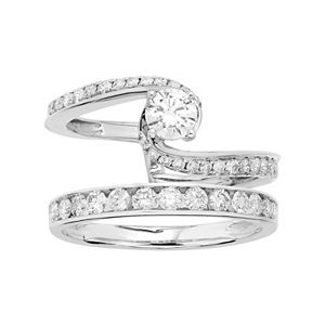 14k White Gold 1 Carat T.W. IGL Certified Diamond Interlocking Engagement Ring Set