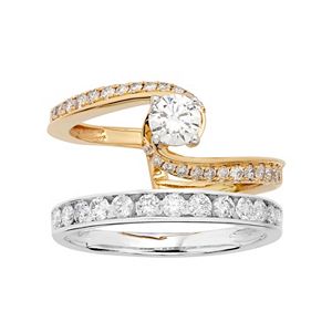 Two Tone 14k Gold 1 Carat T.W. IGL Certified Diamond Interlocking Engagement Ring Set