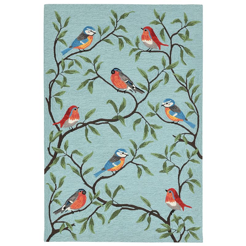 Liora Manne Ravella Birds on Branches Indoor Outdoor Rug, Dark Blue, 7.5X9.5 Ft