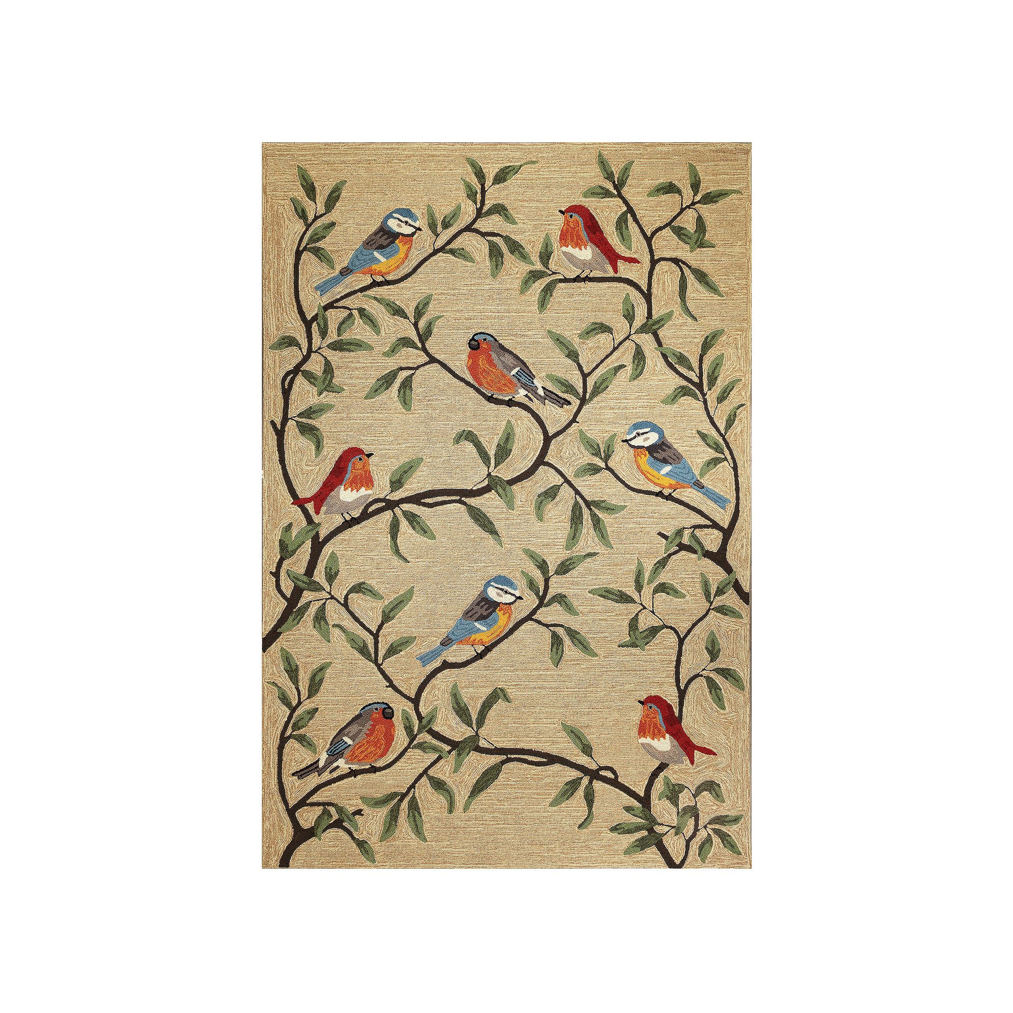 Liora Manne Ravella Birds on Branches Indoor Outdoor Rug, Natural