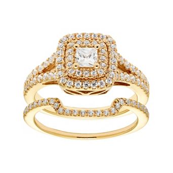 The Regal Collection 14k Gold 1 Carat T.W. IGL Certified Diamond Square Halo Engagement Ring Set