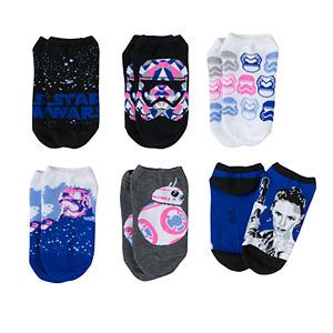 Girls 4-12 Star Wars Stormtrooper, BB-8 & Rey 6-pk. No-Show Socks