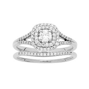10k Gold 1/2 Carat T.W. Diamond Cushion Halo Engagement Ring Set