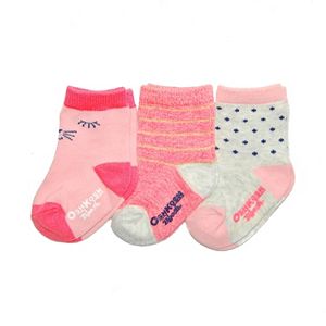 Baby Girl / Toddler Girl OshKosh B'gosh庐 3-pk. Cat Face & Stripes Crew Socks