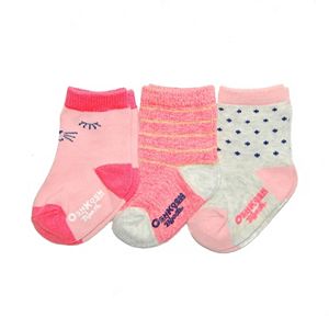 Baby Girl / Toddler Girl OshKosh B'gosh® 3-pk. Cat Face & Stripes Crew Socks