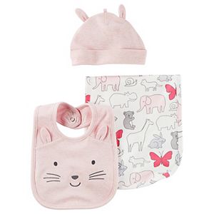 Baby Girl Carter's Animal Burp Cloth, Hat & Bib Set
