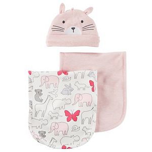 Baby Girl Carter's Animal Burp Cloth, Solid Burp Cloth & Hat Set