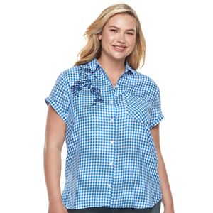Juniors' Plus Size SO® Shirttail Chambray Shirt