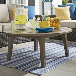 HomeVance Glen View Indoor \/ Outdoor Round Wood Coffee Table
