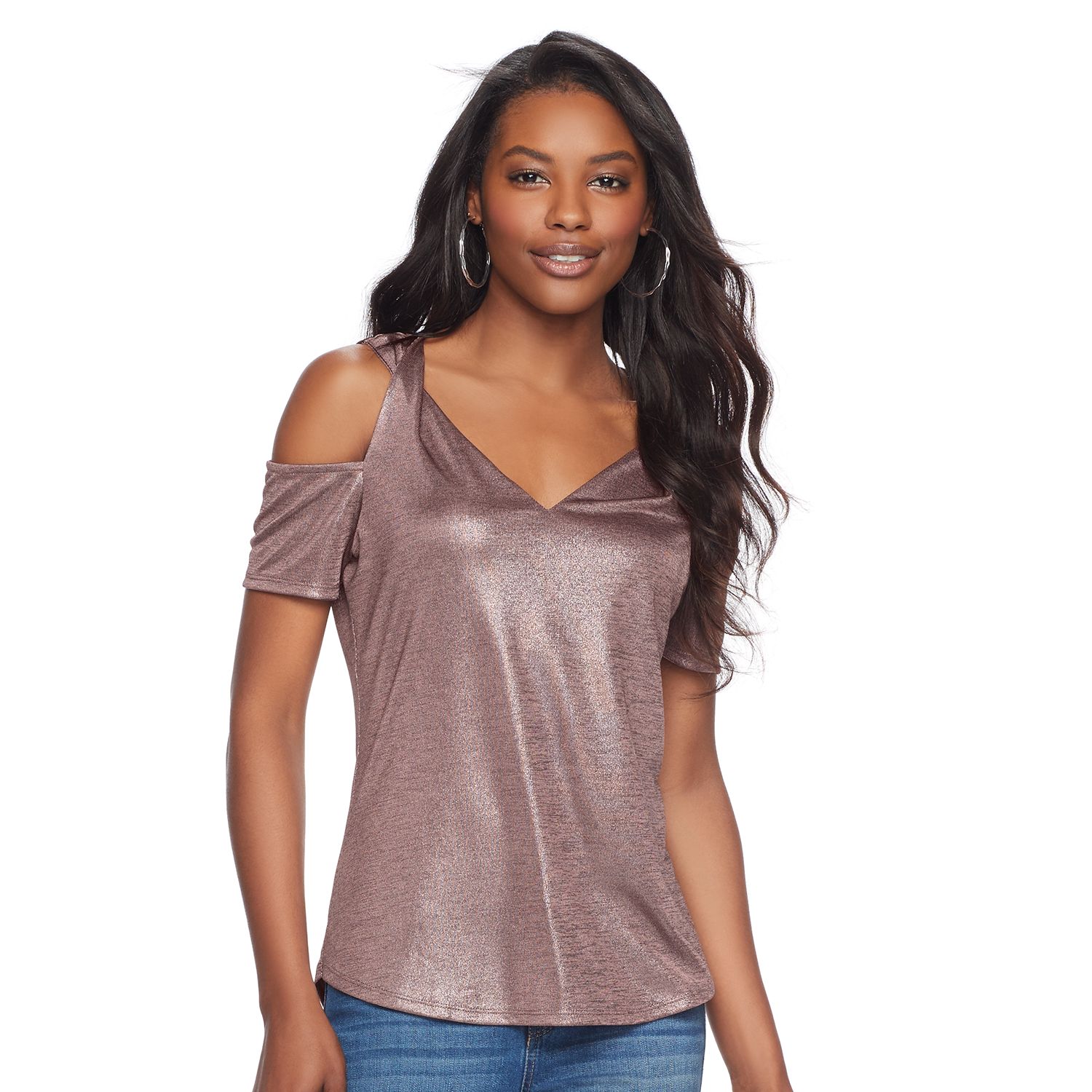 cold shoulder metallic top