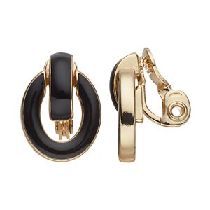 Napier Inlaid Oval Clip On Door Knocker Earrings