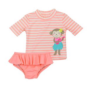 Baby Girl Carter's Striped Rashguard & Ruffled Bikini Bottoms Set!