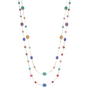 Multi Color Beaded Double Strand Station Necklace