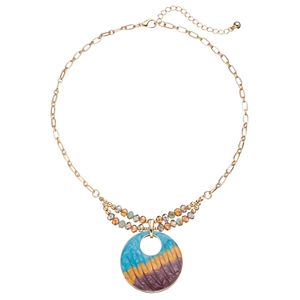 Beaded Tri Color Disc Necklace