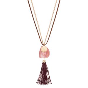 Long Pink Stone Tassel Pendant Necklace