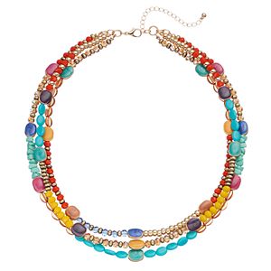 Multi Color Beaded Triple Strand Necklace