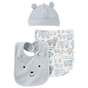 Baby Boy Carter's Animal Burp Cloth, Embroidered Hat & Bib Set