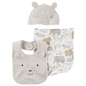 Baby Carter's Animal Burp Cloth, Solid Burp Cloth & Hat Set