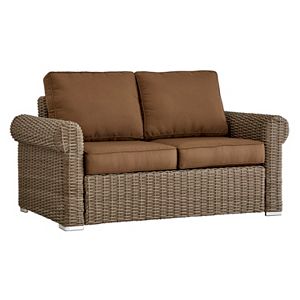HomeVance Ravinia Mocha Wicker Patio Round Arm Loveseat