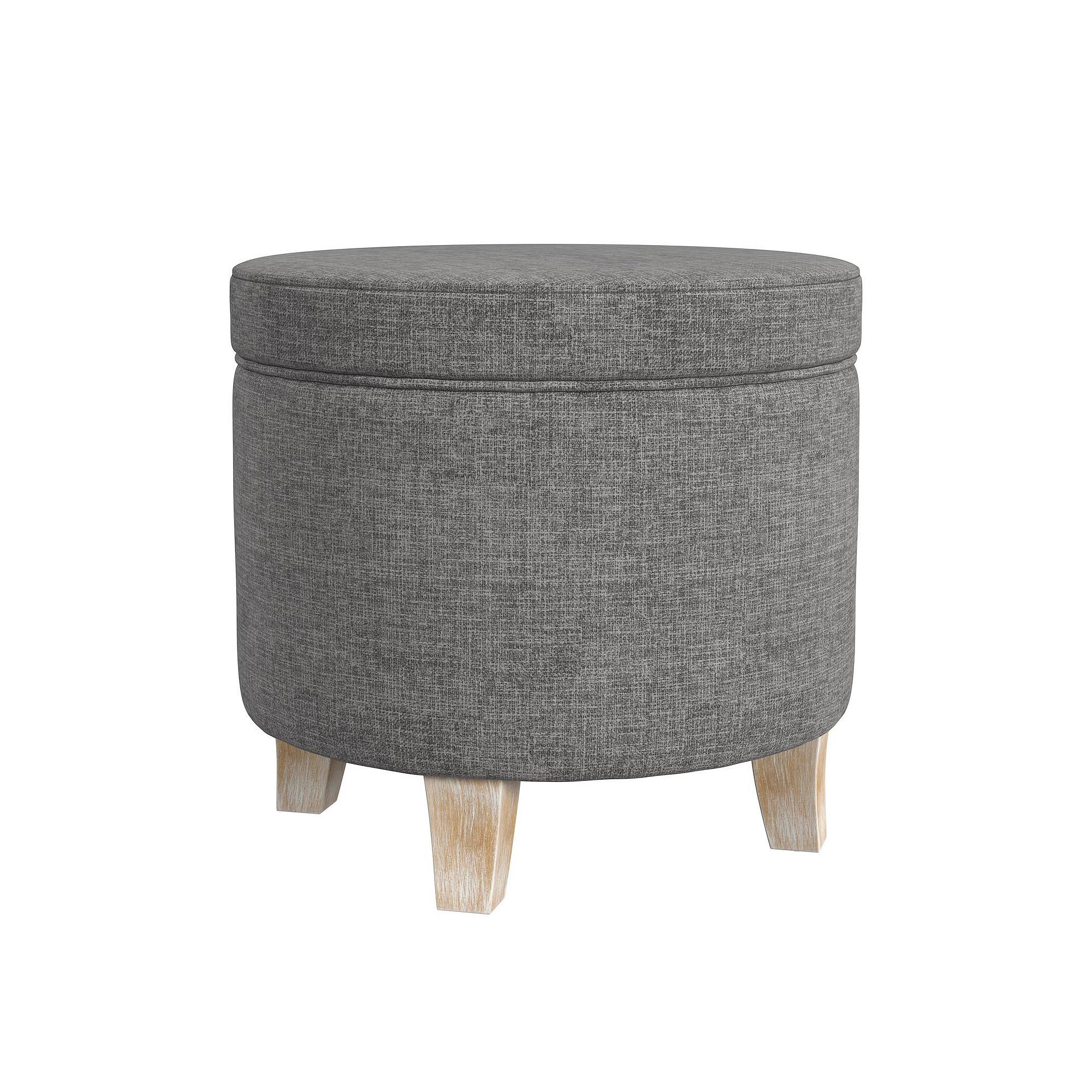 HomePop Cole Classics Round Storage Ottoman, Gray