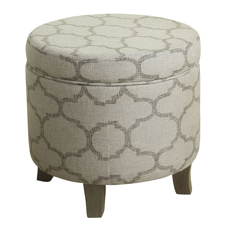 HomePop Cole Classics Round Storage Ottoman, Grey