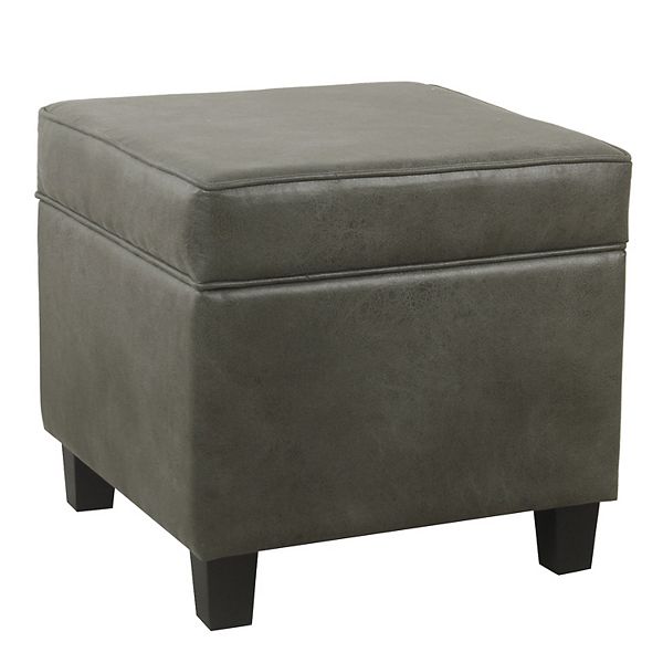 Cole Classics Square Storage Ottoman with Lift Off Top Faux Leather Gray - HomePop: Upholstered Footstool, Wood Legs, Modern Design