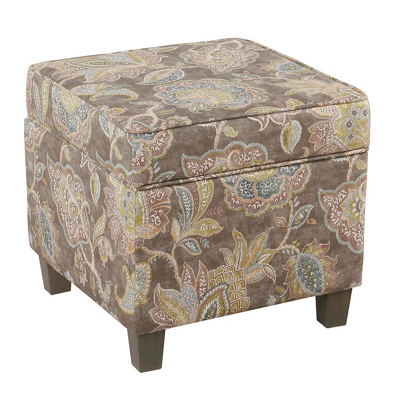 Cole Classics Square Storage Ottoman with Lift Off Top Gray Floral - HomePop