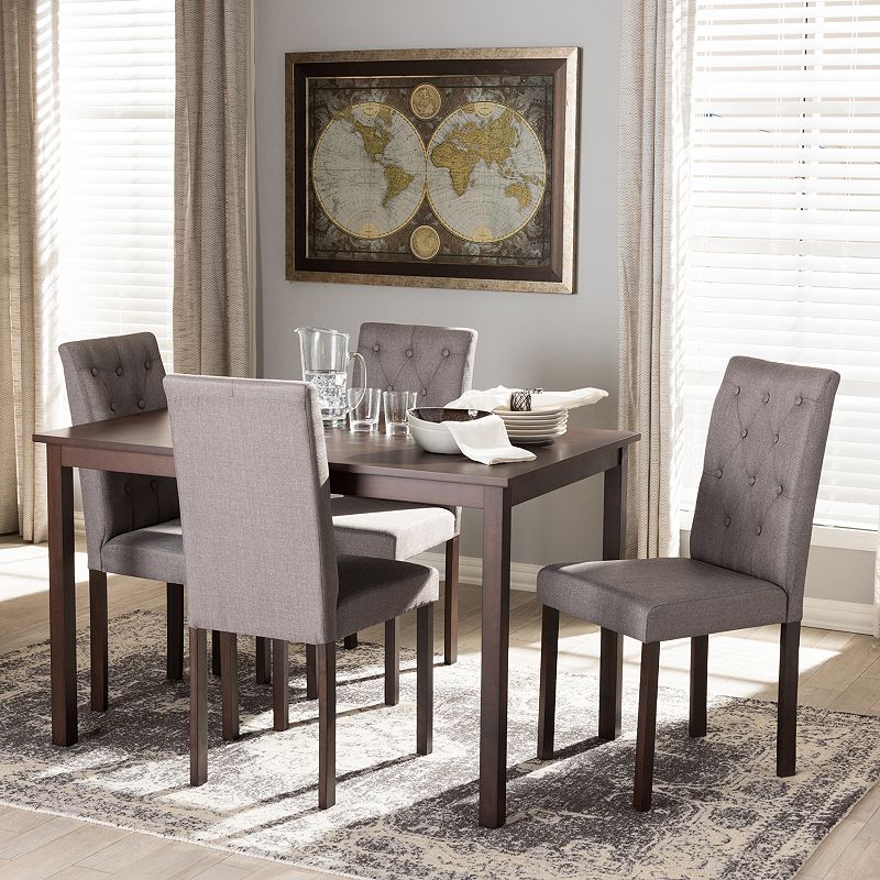 Baxton Studio Gardner Tufted Dining Chair & Table 5-piece Set, Grey