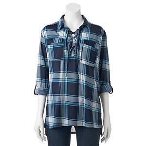 Women's French Laundry Plaid Lace-Up Tunic