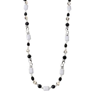 Napier Long Black & White Beaded Link Necklace