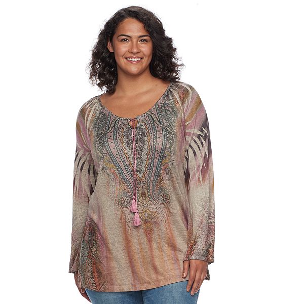 Plus Size World Unity Printed Peasant Top