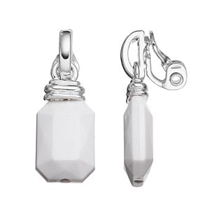 Napier White Rectangle Bead Nickel Free Clip On Drop Earrings