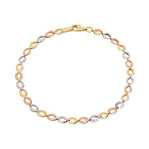 Everlasting Gold Tri Tone 14k Gold Oval Link Bracelet