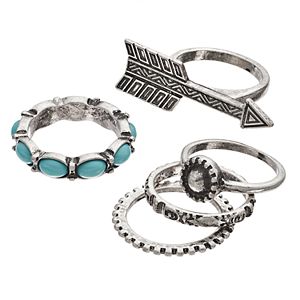 Mudd® Aqua Oval, Arrow & Antiqued Ring Set